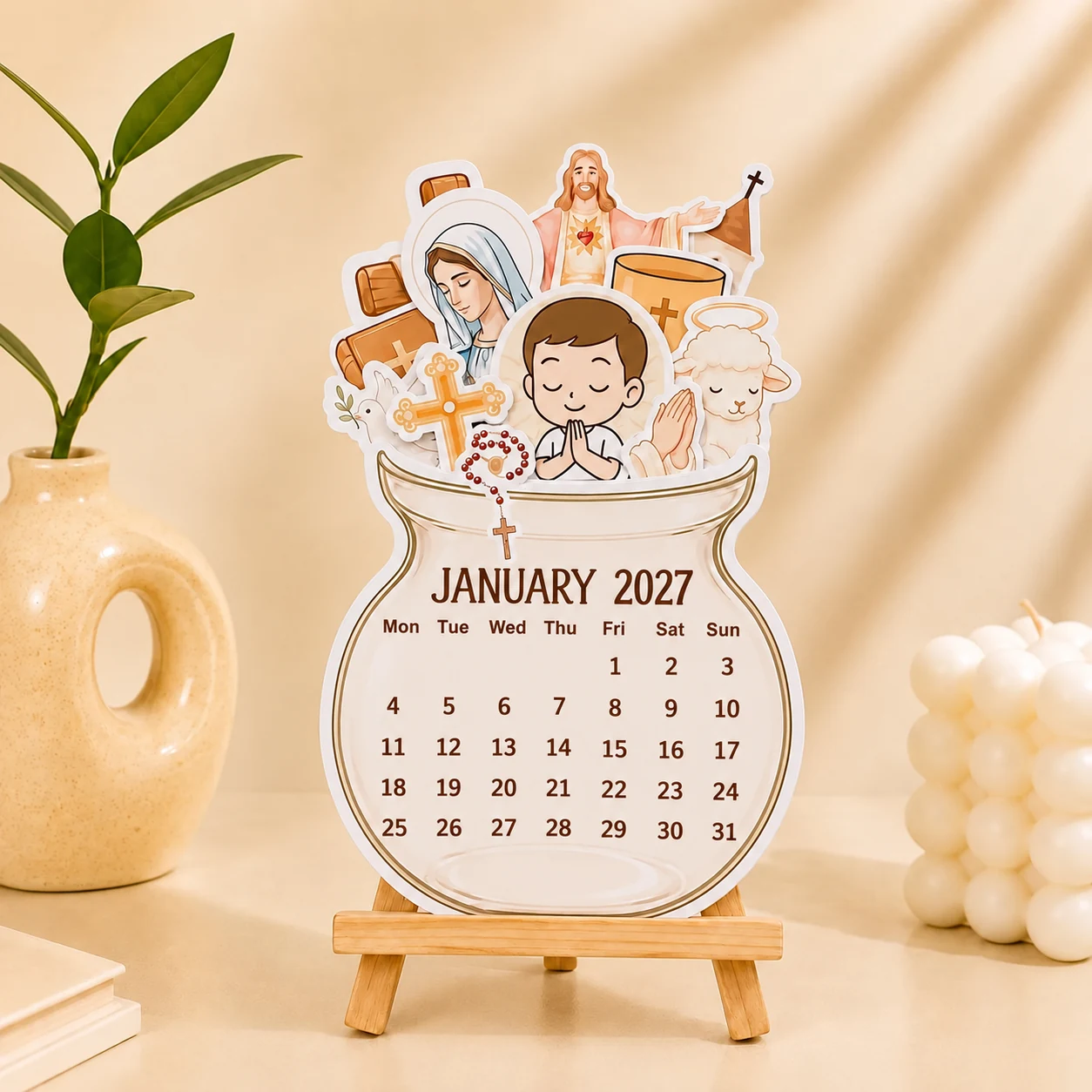 Faith-themed desk calendar for January 2027