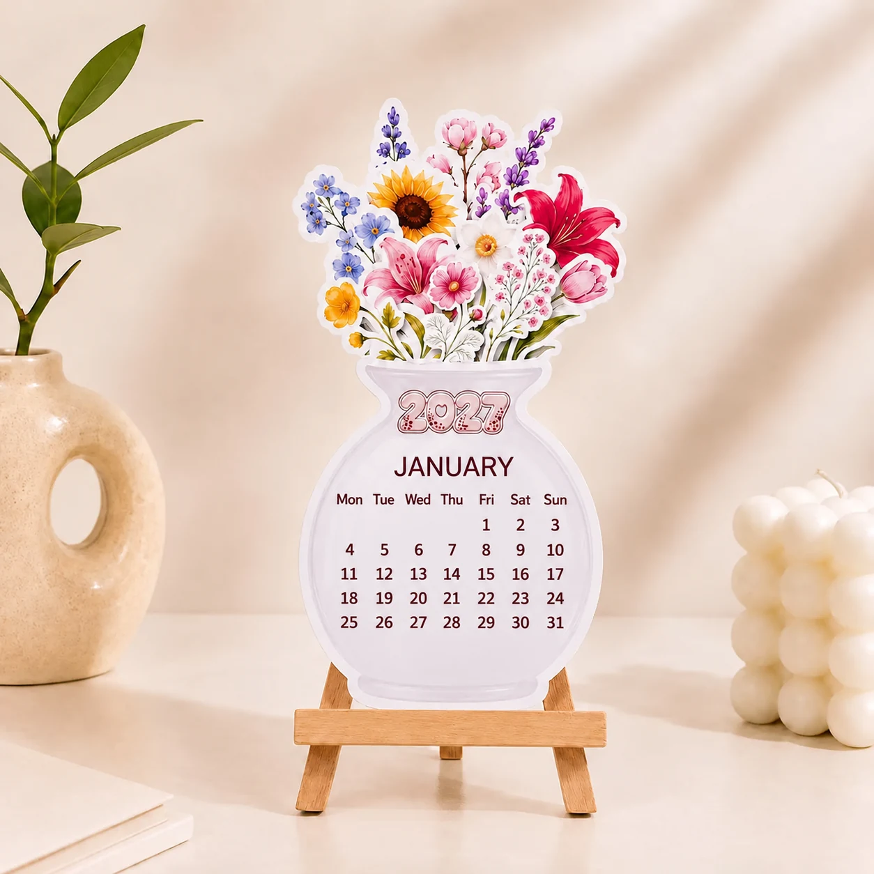 Mixed flower desk calendar for January 2027