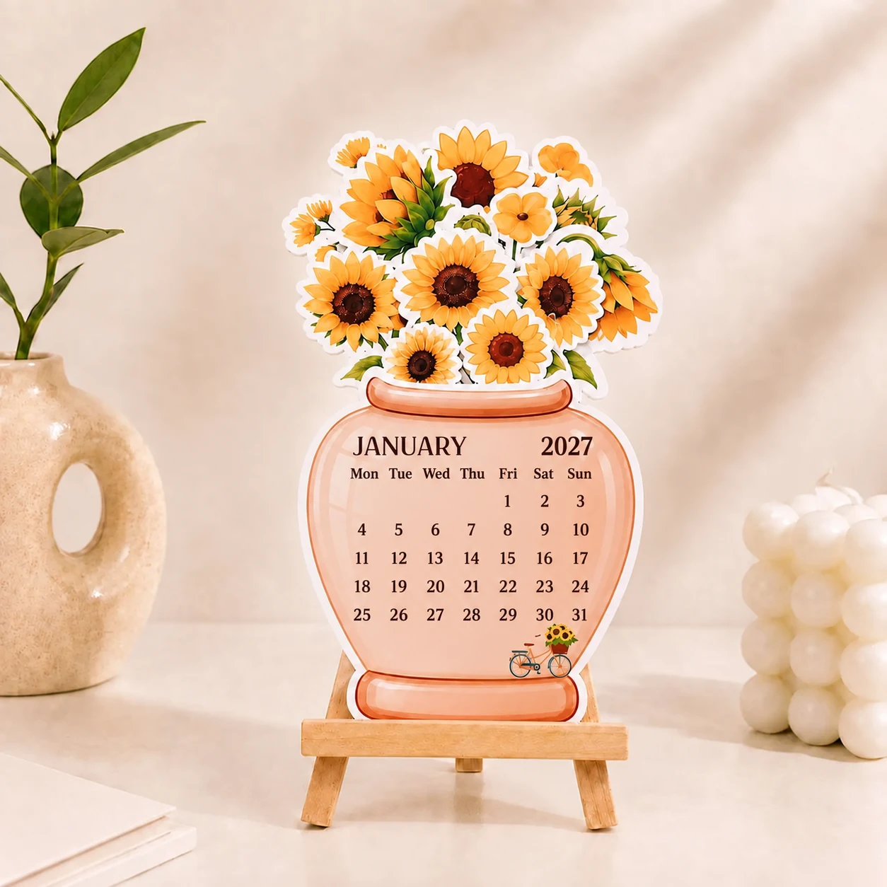 Sunflower desk calendar for January 2027