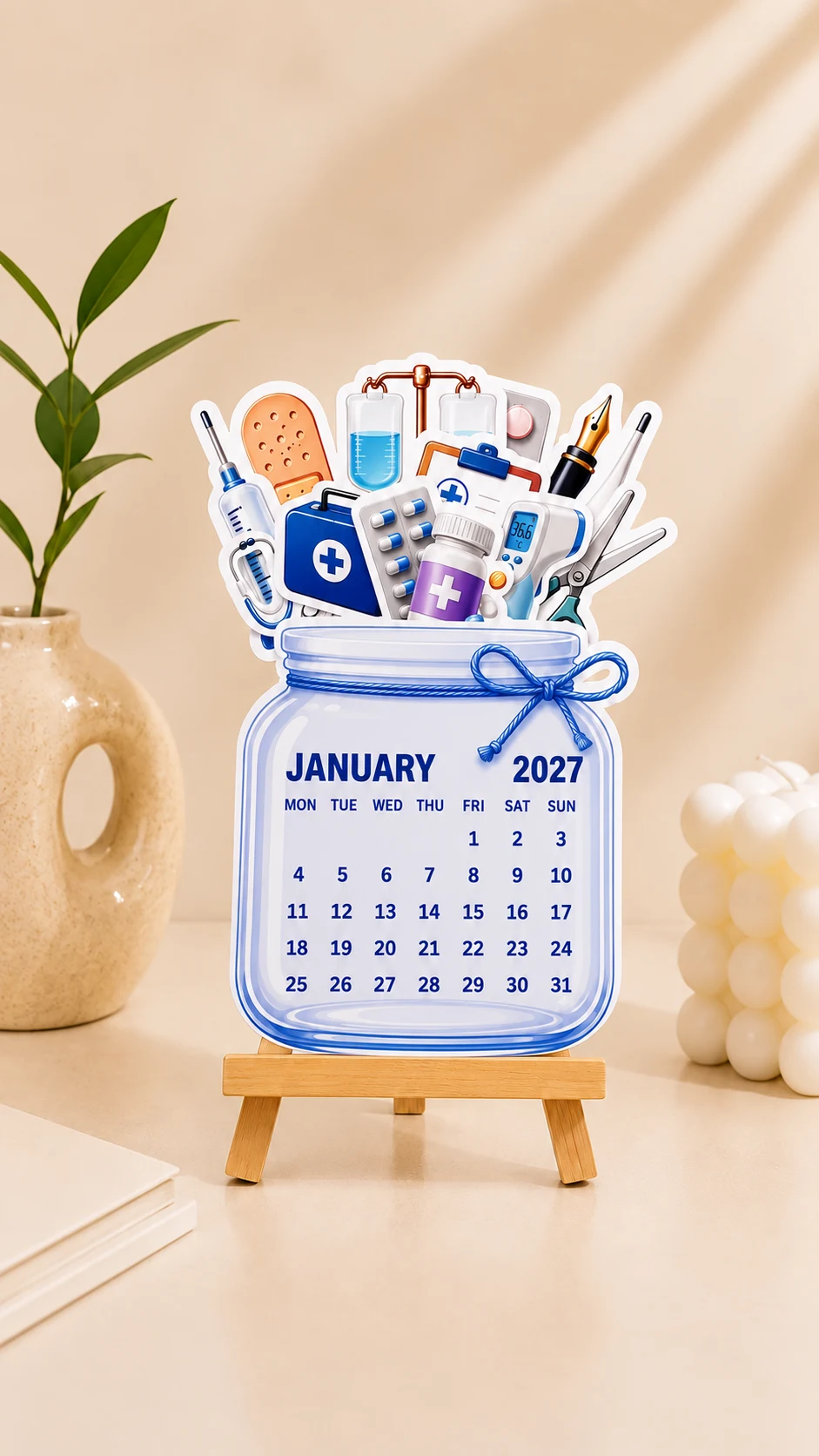 Medical-themed desk calendar for January 2027