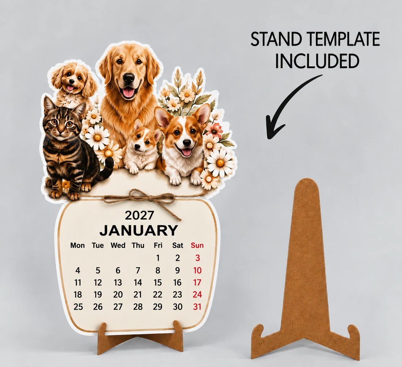 What the printed calendar looks like — template 1