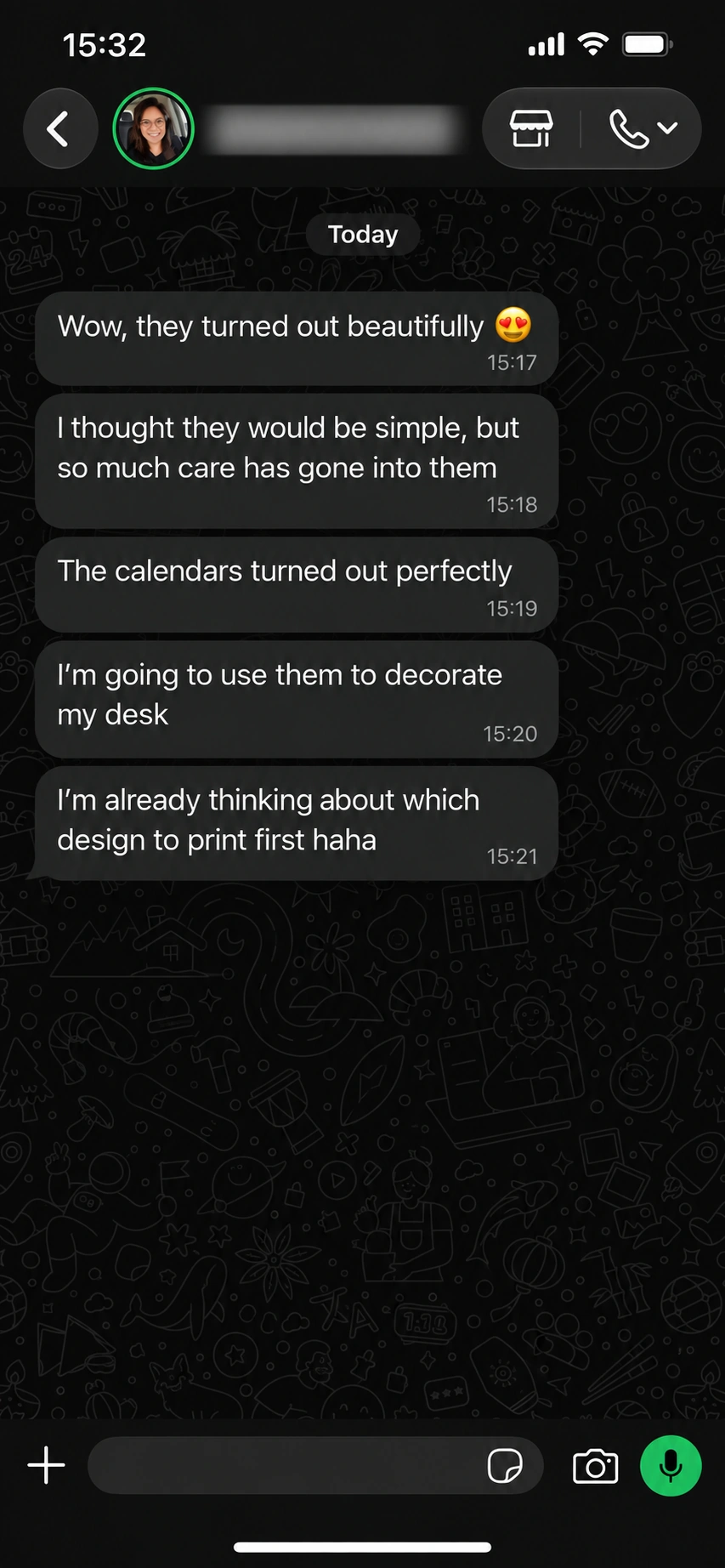 Customer testimonial 1, translated into English with phone number blurred