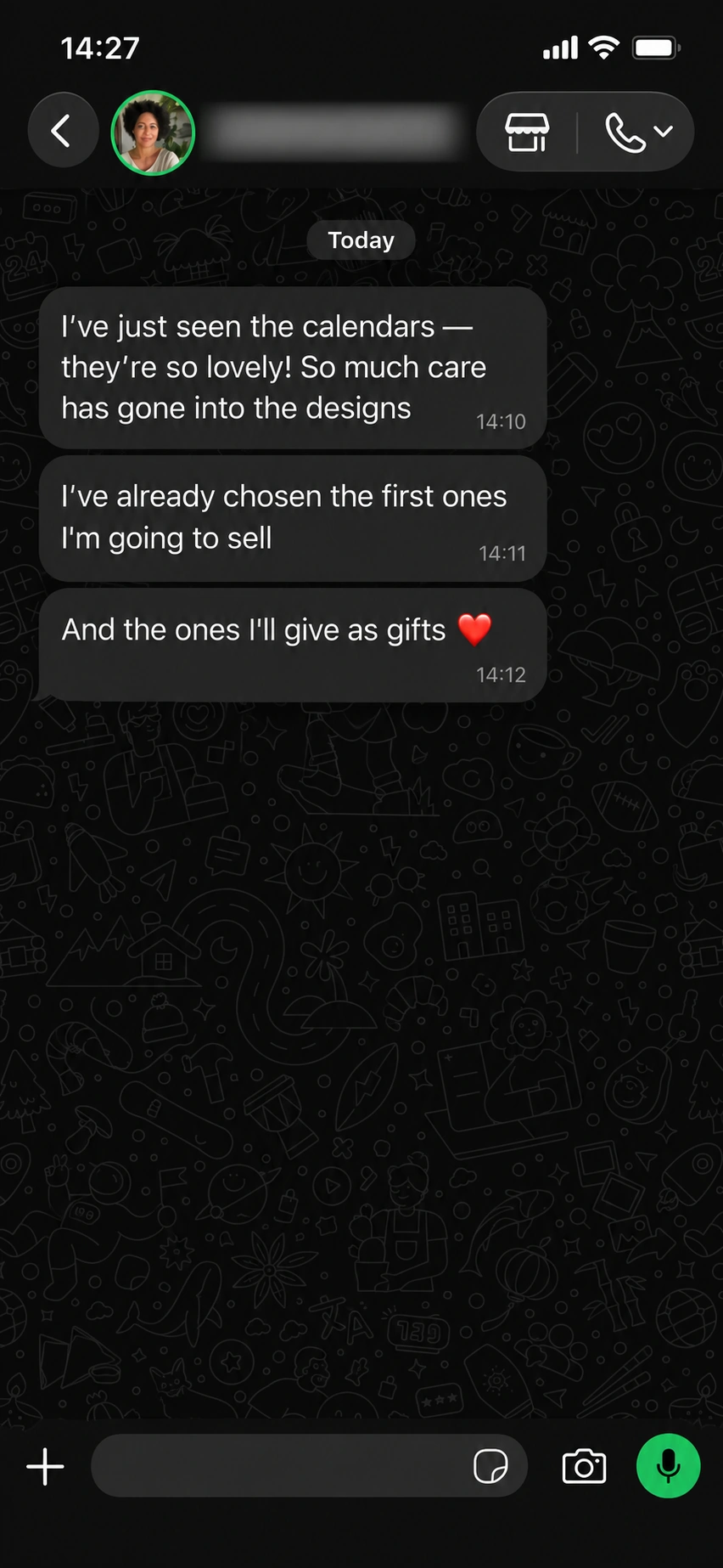 Customer testimonial 2, translated into English with phone number blurred